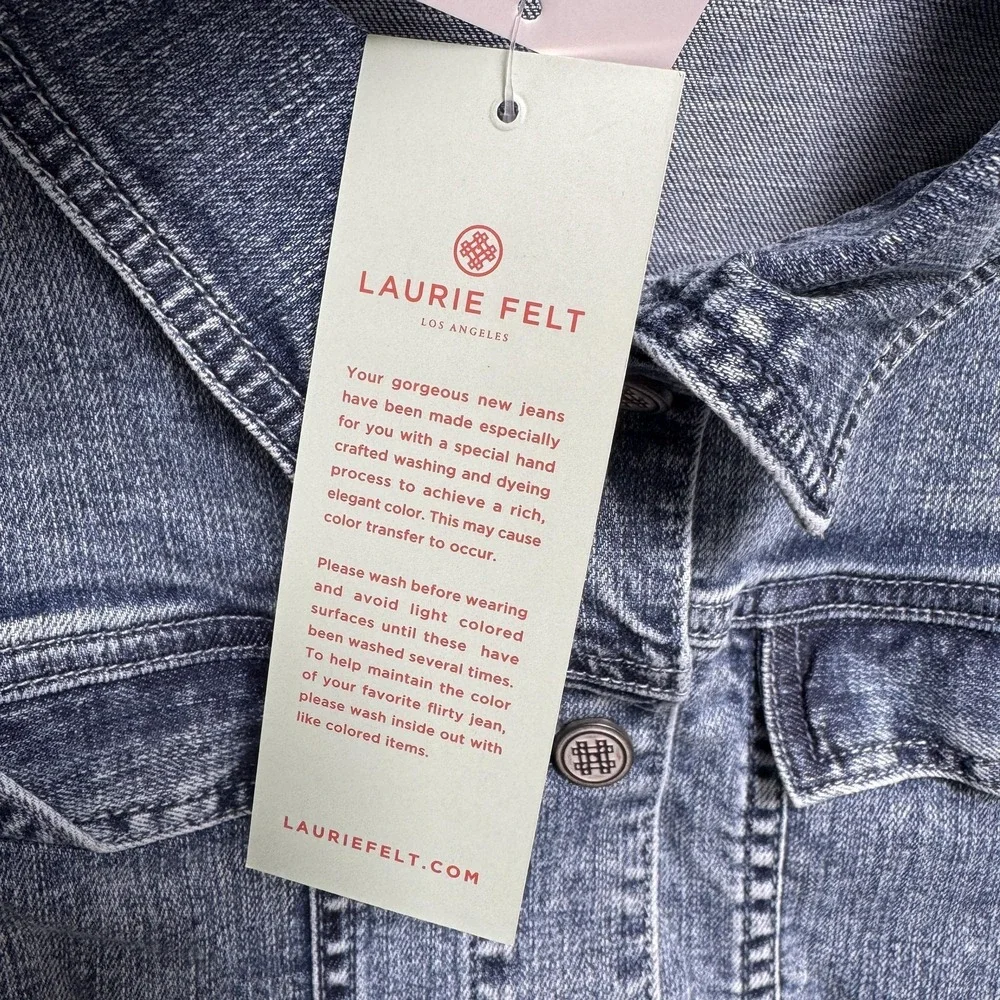 Laurie Felt Jacket‎ Womens 1X Blue Ombre Denim Button Front Raw Hem Stretch Plus